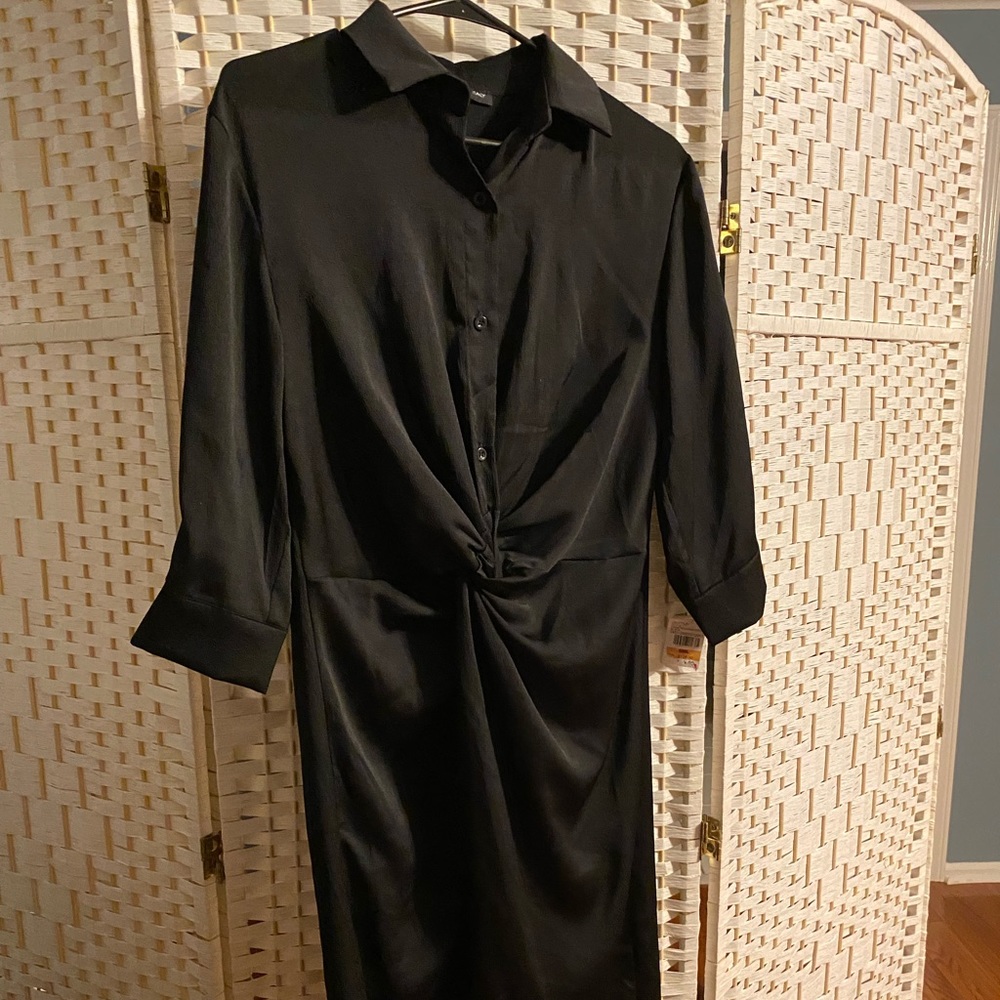 Beautiful midi black shirt dress with knot detail.